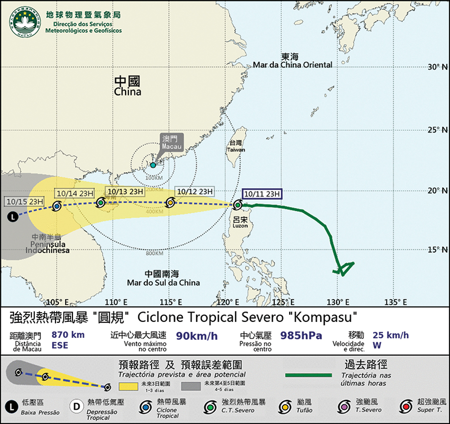 Typhoon ‘Kompasu’ edging closer to Macau
