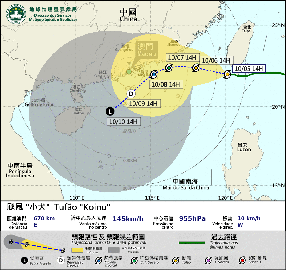 Typhoon ‘Koinu’ edging closer to Macau